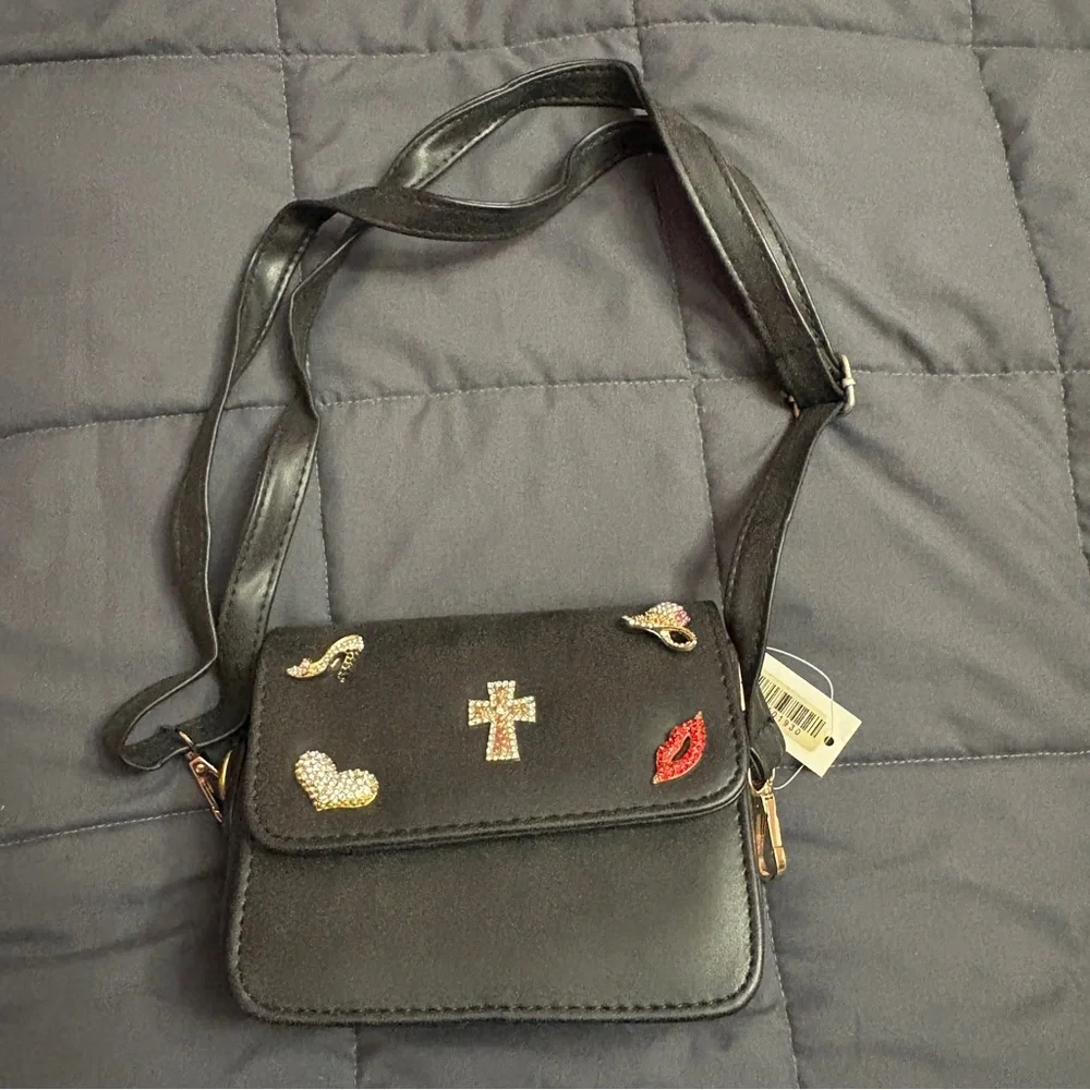 Crossbody bag is embellished with rhinestone motifs - NWT